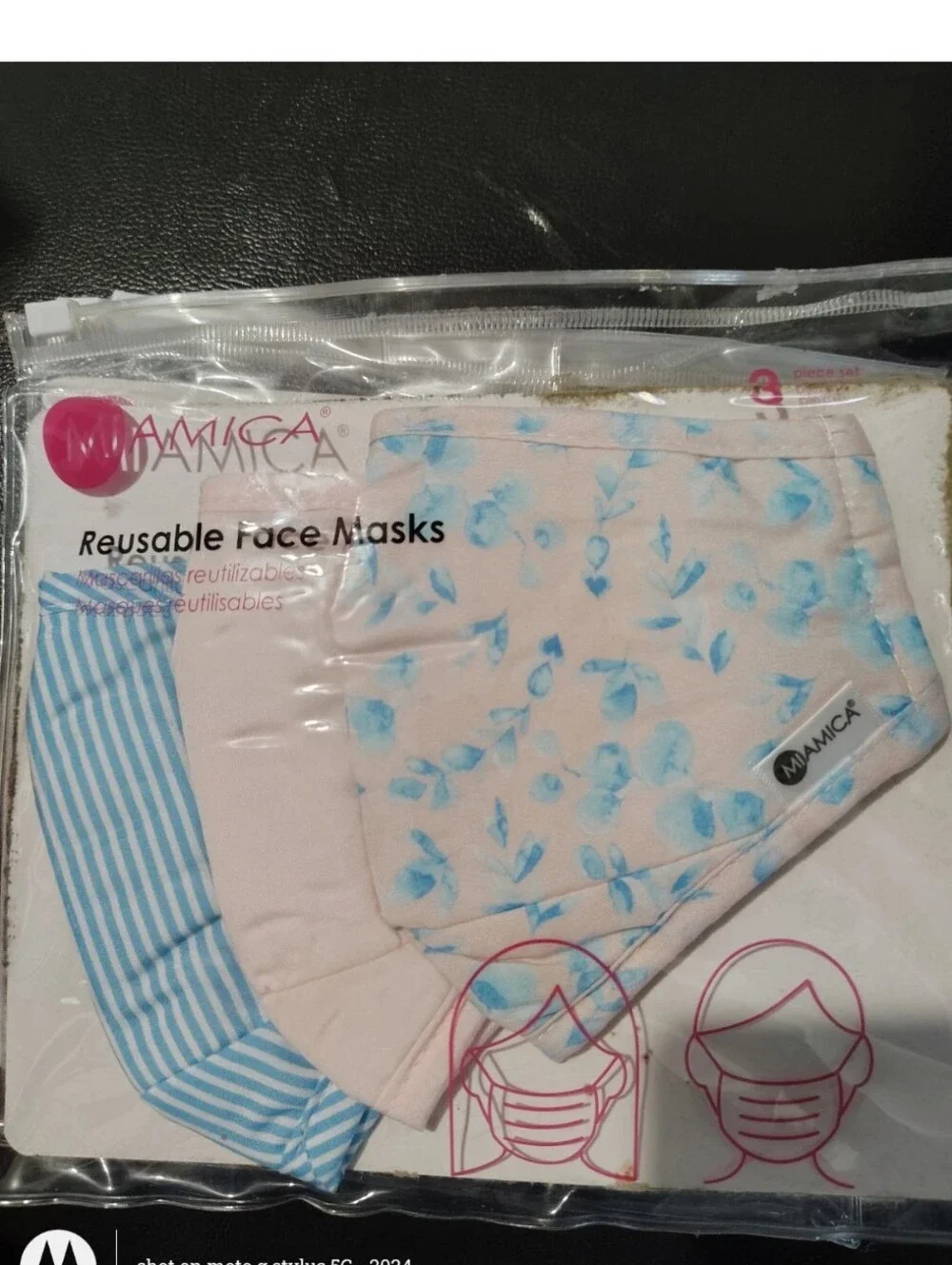 Mamica Women's Reusable Face Mask 3-Pack - Pink Floral & Blue Stripe